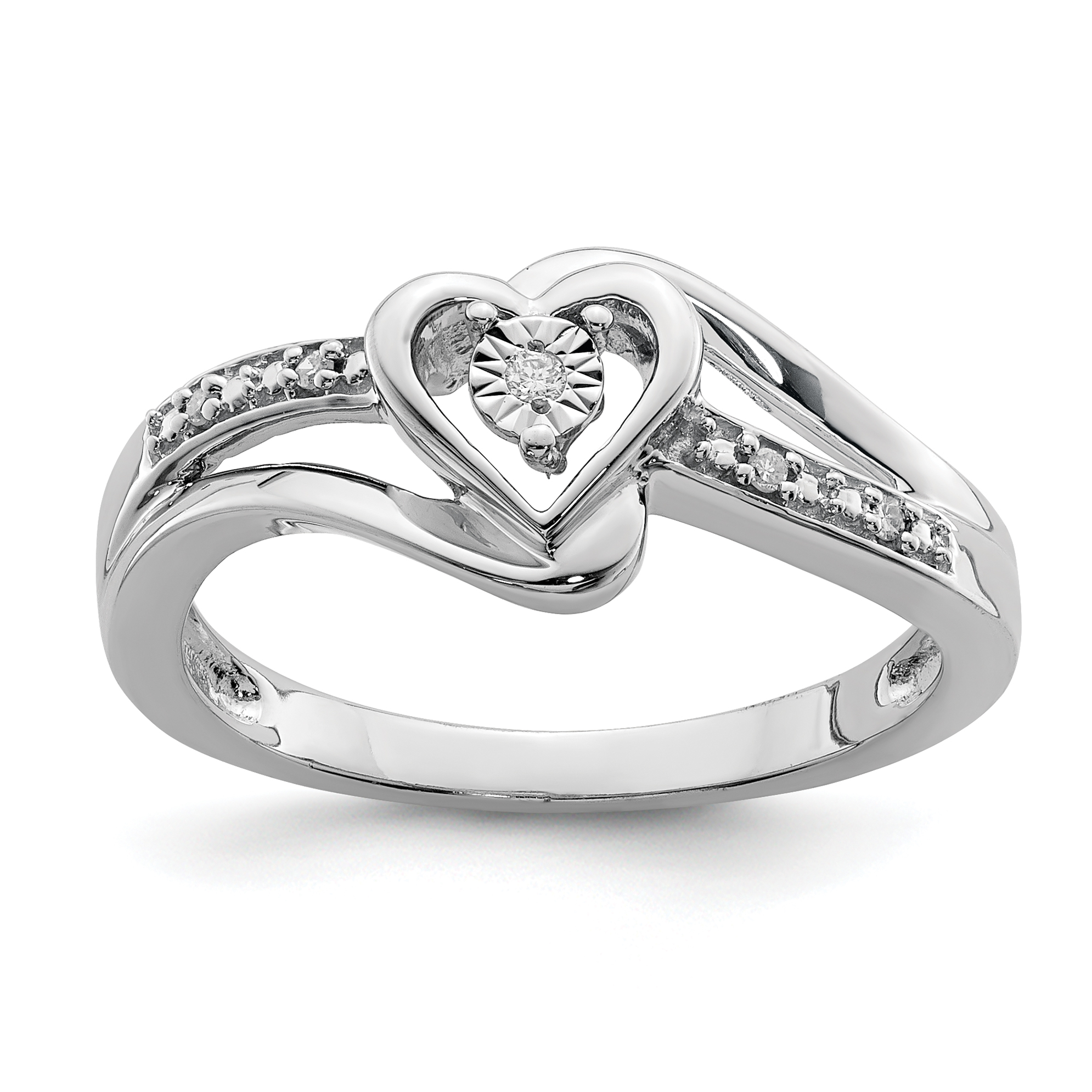 Sterling Silver Rhodium Plated Diamond Heart Ring (QR6408-6)