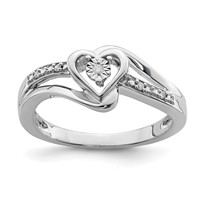 Sterling Silver Rhodium Plated Diamond Heart Ring view 1