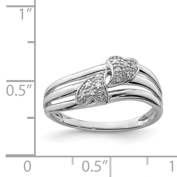 Sterling Silver Rhodium Plated Diamond Two Heart Ring