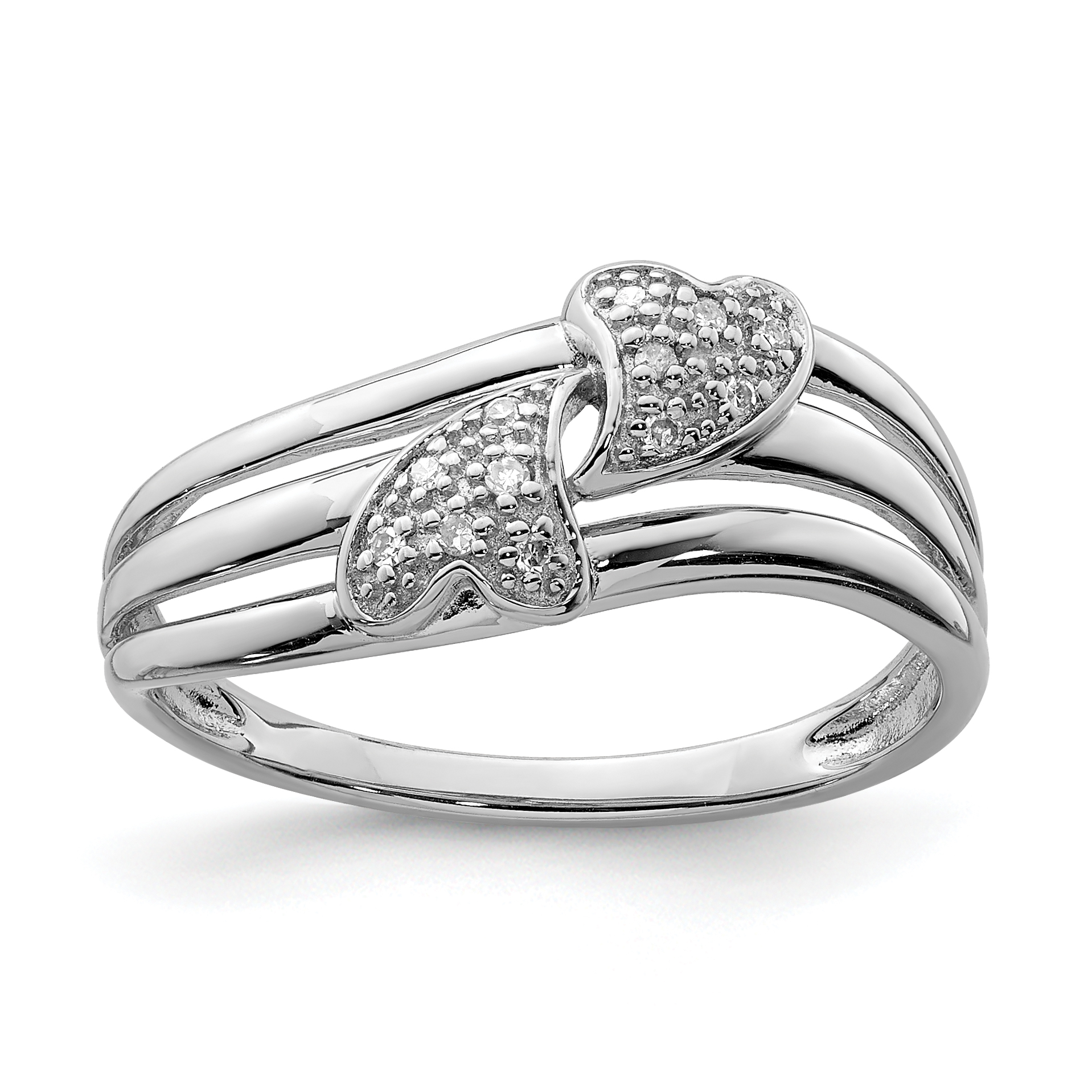 Sterling Silver Rhodium Plated Diamond Two Heart Ring (QR6414-8)