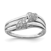 Sterling Silver Rhodium Plated Diamond Two Heart Ring view 1