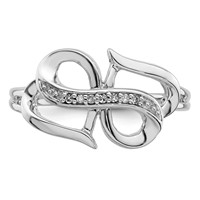 Sterling Silver Rhodium Plated Diamond Double Heart Ring view 5