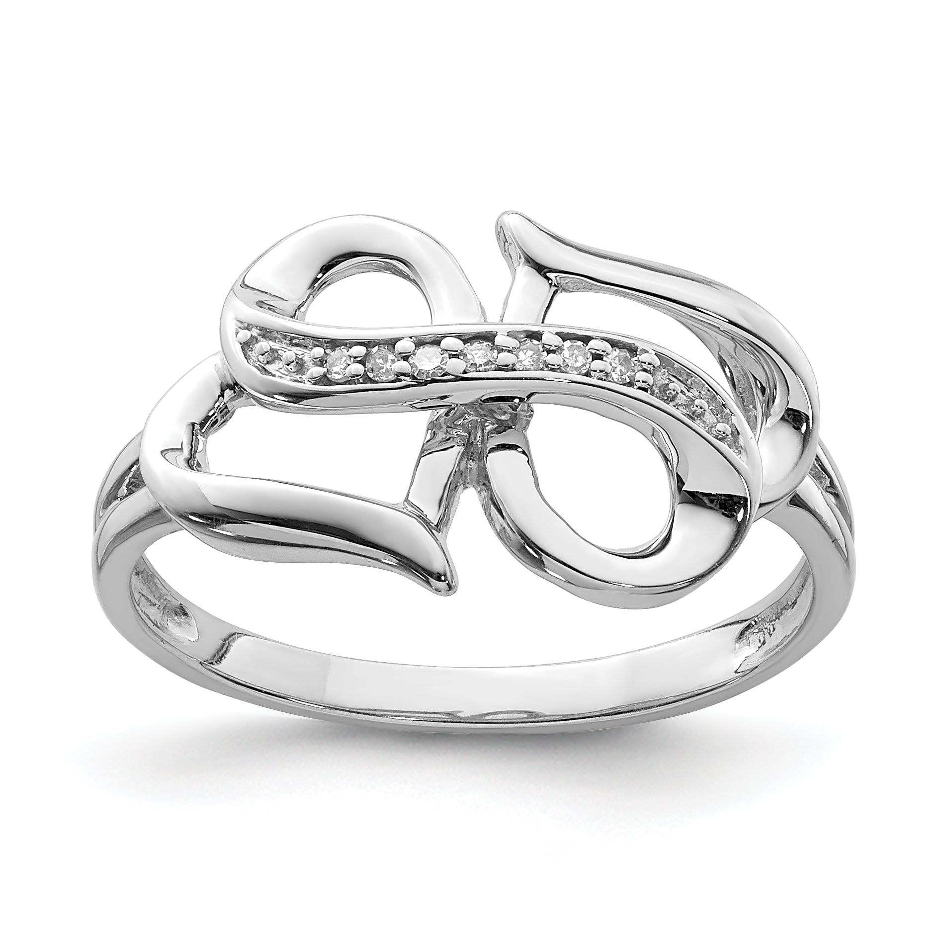 Sterling Silver Rhodium Plated Diamond Double Heart Ring (QR6420-8)