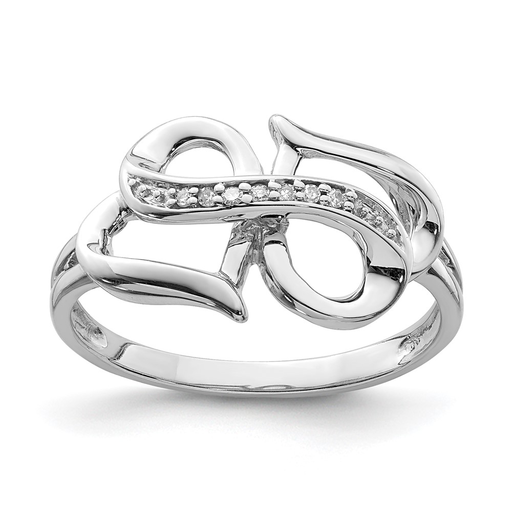 Sterling Silver Rhodium Diam. Infinity Symbol Heart Ring