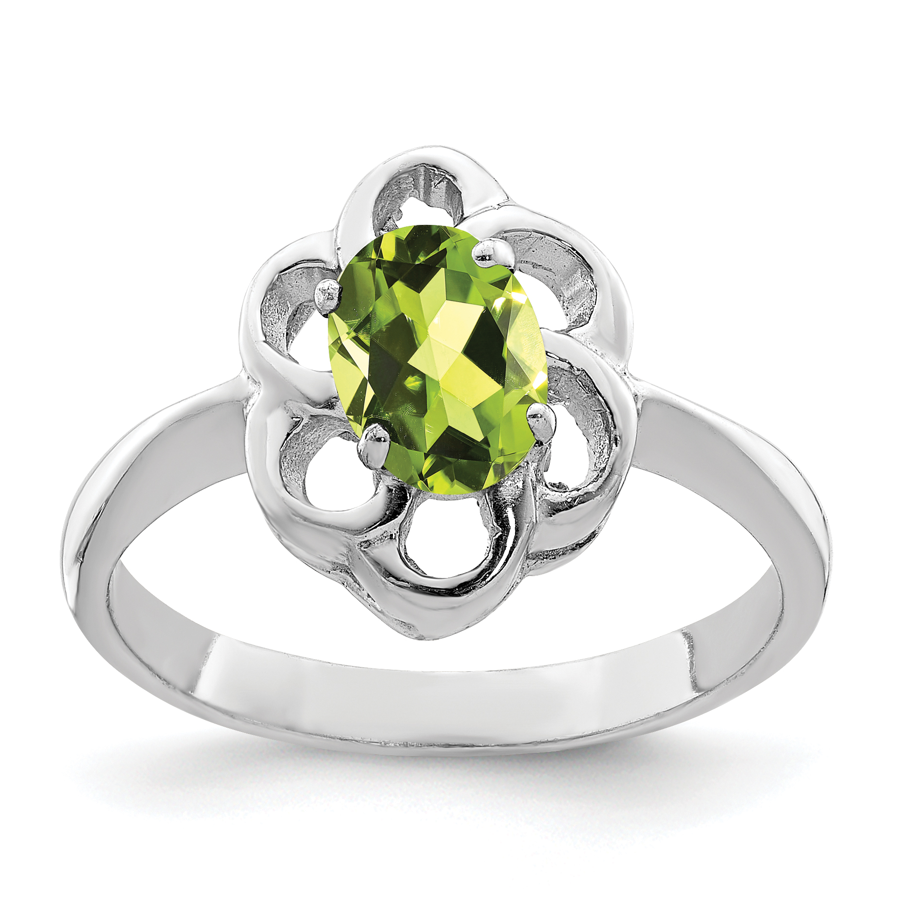 Sterling Silver Rhodium Peridot Ring (QR646-6)