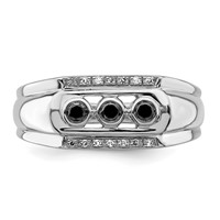 Sterling Silver Rhodium Plated Black and White Diam. Men's Ring view 5