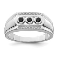 Sterling Silver Rhodium Plated Black and White Diam. Men's Ring view 1