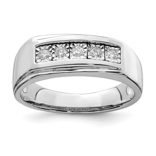 Sterling Silver Rhodium Plated Men's Polished Diam. Ring