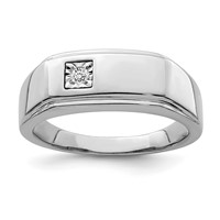 Sterling Silver Rhodium Plated Men's Polished Diam. Ring view 1