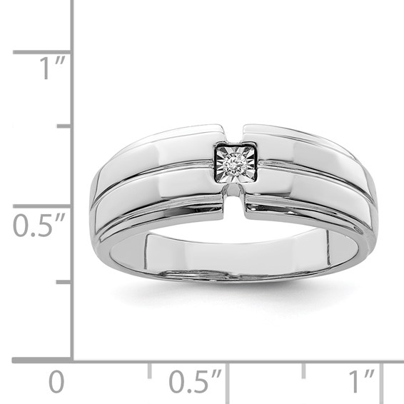 Sterling Silver Rhodium Plated Men's Polished Diam. Ring