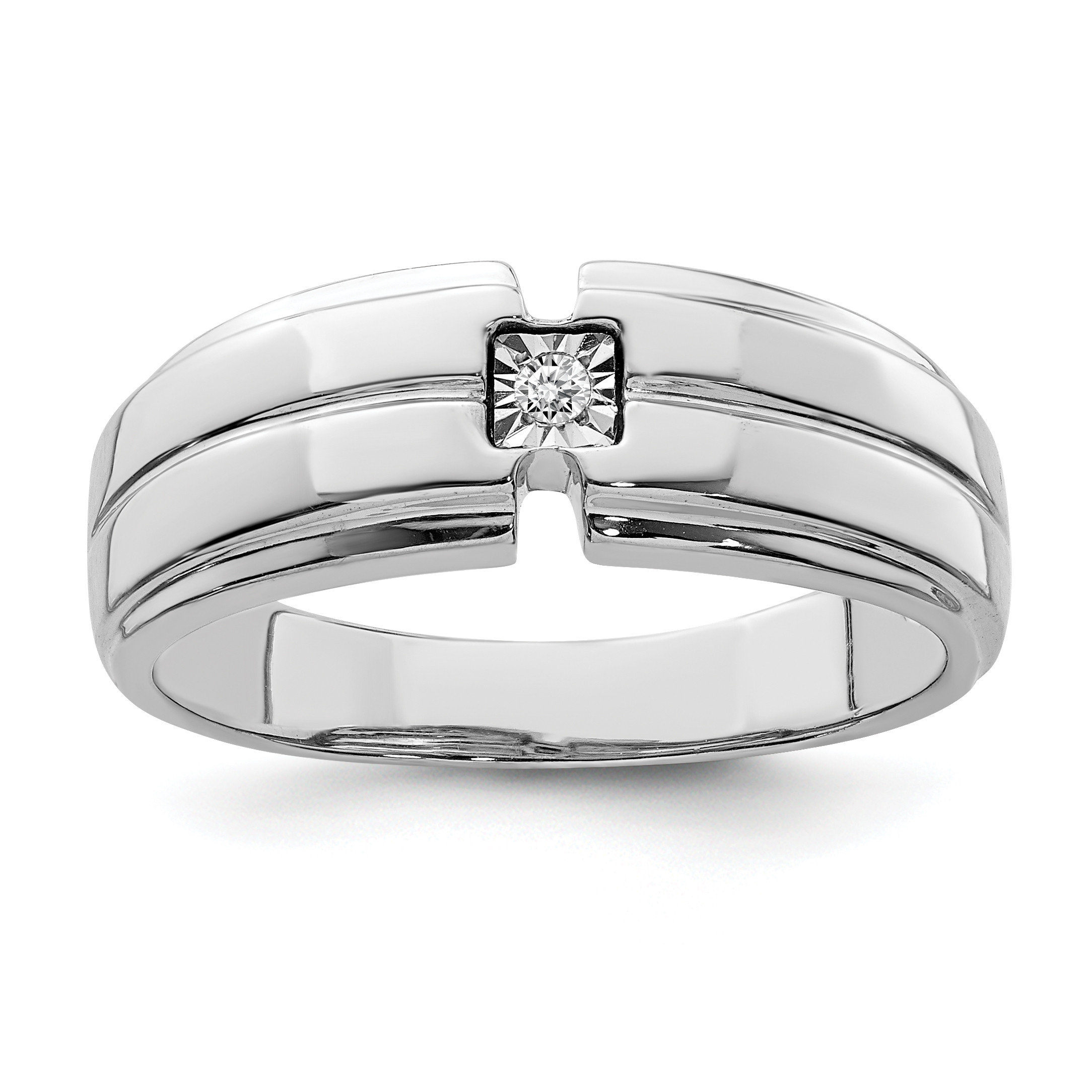 Sterling Silver Rhodium Plated Men's Polished Diam. Ring (QR6469-10)