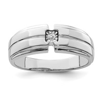 Sterling Silver Rhodium Plated Men's Polished Diam. Ring view 1