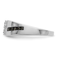 Sterling Silver Rhodium Plated Black and White Diam. Cross Men's Ring view 3