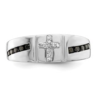 Sterling Silver Rhodium Plated Black and White Diam. Cross Men's Ring view 5