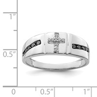 Sterling Silver Rhodium Plated Black and White Diam. Cross Men's Ring view 4