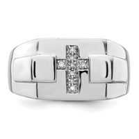 Sterling Silver Rhodium Diam. Cross Signet Ring view 5