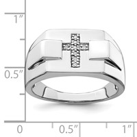 Sterling Silver Rhodium Diam. Cross Signet Ring view 4