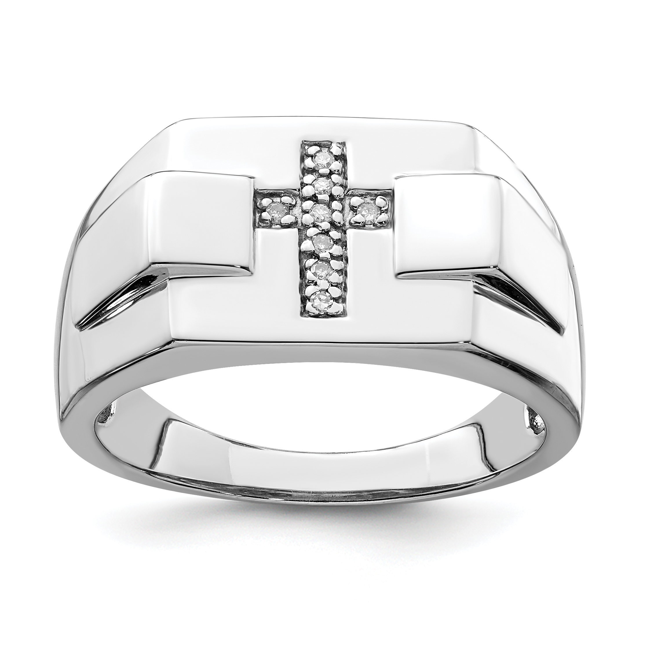 Sterling Silver Rhodium Diam. Cross Signet Ring (QR6472-11)
