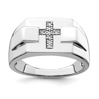 Sterling Silver Rhodium Diam. Cross Signet Ring view 1