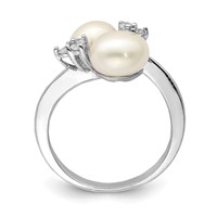 Sterling Silver Rhodium-plated 8-9mm White Button Freshwater Cultured Pearl and CZ Ring view 2