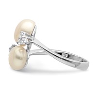 Sterling Silver Rhodium-plated 8-9mm White Button Freshwater Cultured Pearl and CZ Ring view 3