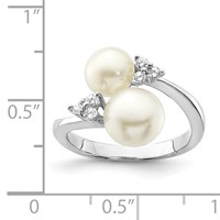 Sterling Silver Rhodium-plated 8-9mm White Button Freshwater Cultured Pearl and CZ Ring view 4