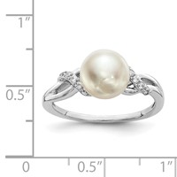 Sterling Silver Rhodium-plated 8-9mm White Button Freshwater Cultured Pearl and CZ Ring view 4