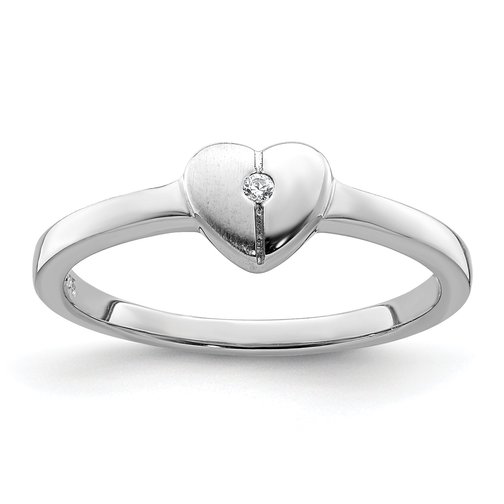 Sterling Silver Rhodium-plated Polished CZ Heart Ring (QR6499-4)