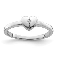 Sterling Silver Polished & Satin CZ Heart Ring view 1