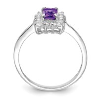 Sterling Silver Rhodium-plated Amethyst and CZ Ring view 2