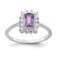 Sterling Silver Rhodium-plated Amethyst and CZ Ring view 1