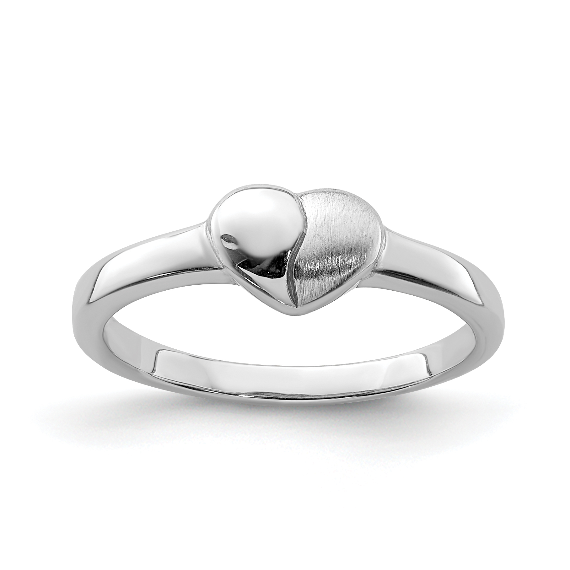 Sterling Silver Rhodium-plated Polished/Satin Heart Ring (QR6500-4)