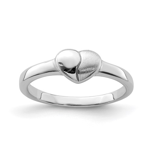 Sterling Silver RH-plated Polished & Satin Heart Ring, Size 3