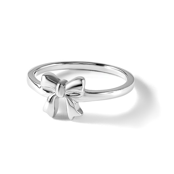 Sterling Silver Rhodium-plated Polished Bow Children's Ring