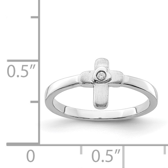 Sterling Silver Polished & Satin CZ Cross Children's Ring