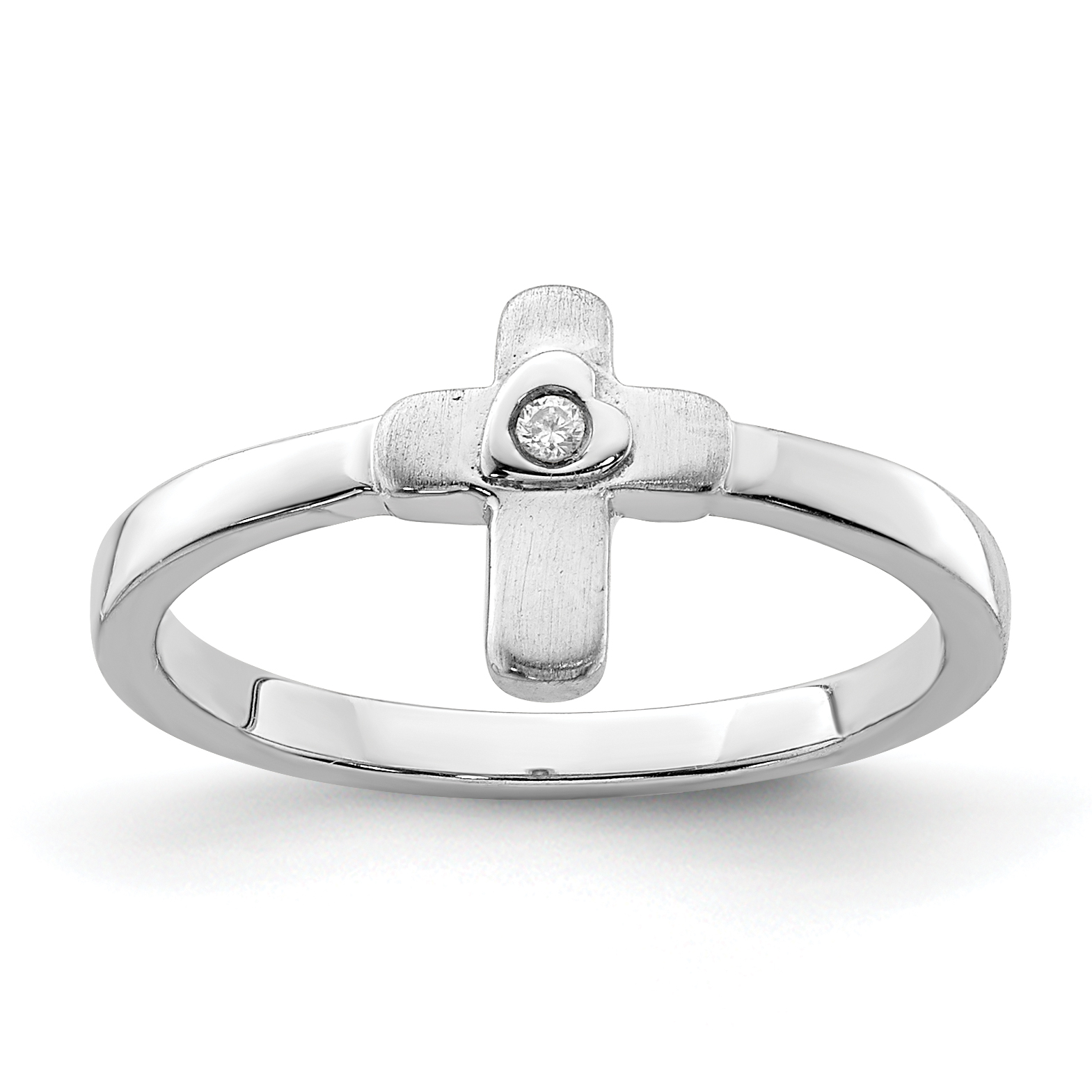 Sterling Silver Rhodium-plated Polished CZ Cross Ring (QR6502-4)