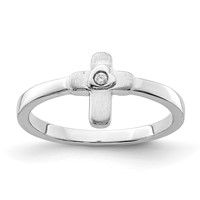 Sterling Silver Rhodium-plated Polished and Satin CZ Cross Ring view 1