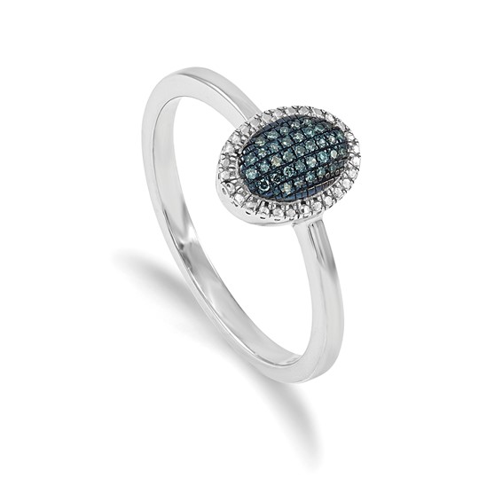 White Night Sterling Silver Rhodium-plated Blue Diamond Oval Ring