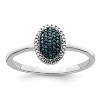 White Night Sterling Silver Rhodium-plated Blue Diamond Oval Ring view 1