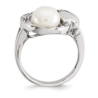 Sterling Silver Ring with CZ 8-9mm FW Cultured Button Pearl view 2