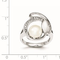 Sterling Silver Ring with CZ 8-9mm FW Cultured Button Pearl view 3
