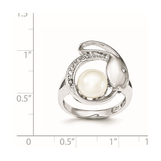 Sterling Silver w/CZ 8-9mm FW Cultured Button Pearl Ring