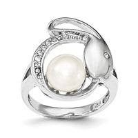 Sterling Silver Ring with CZ 8-9mm FW Cultured Button Pearl view 1