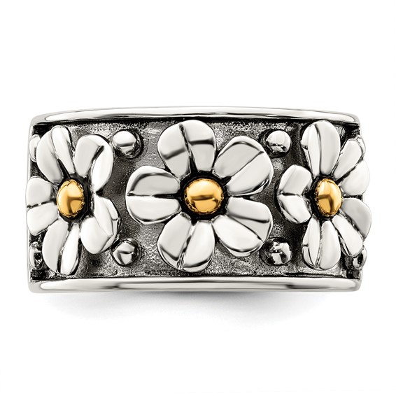 Sterling Silver Antiqued w/ 14k Gold Centers Daisy Ring