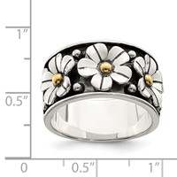 Sterling Silver Antiqued Ring with 14K Gold Centers Daisy view 4