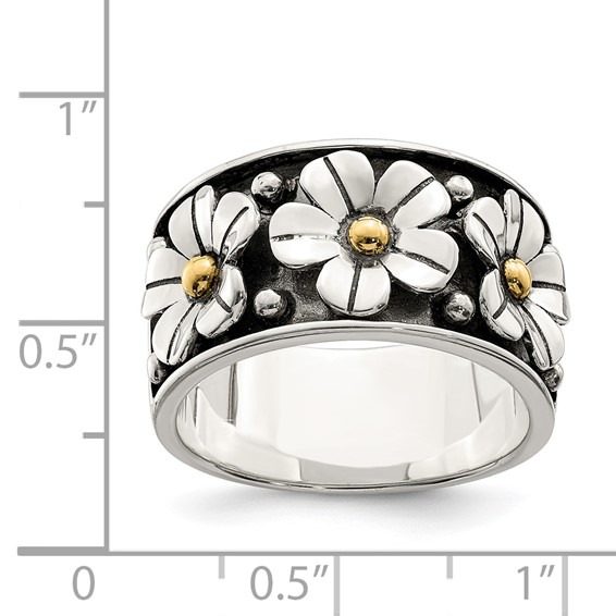 Sterling Silver Antiqued w/ 14k Gold Centers Daisy Ring