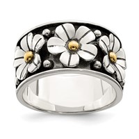 Sterling Silver Antiqued Ring with 14K Gold Centers Daisy view 1