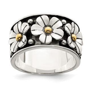 Sterling Silver Antiqued w/ 14k Gold Centers Daisy Ring