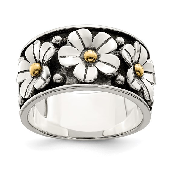 Sterling Silver Antiqued w/ 14k Gold Centers Daisy Ring