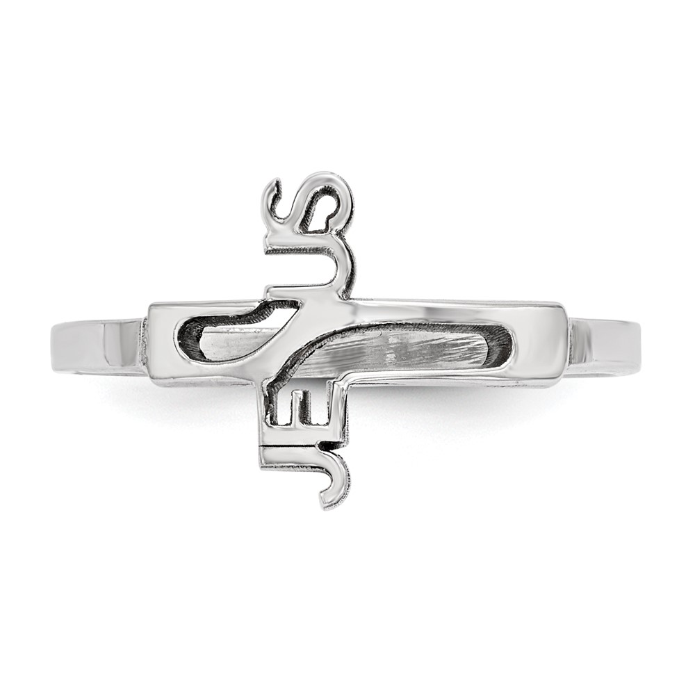 Sterling Silver Rhodium-plated Jesus Cross Ring (QR6520-8)